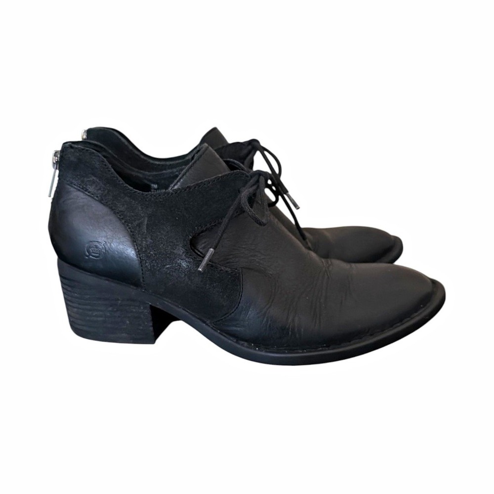 Born Black Leather Lace-Up Ankle Booties Loafers Size 8M Preppy Casual Work